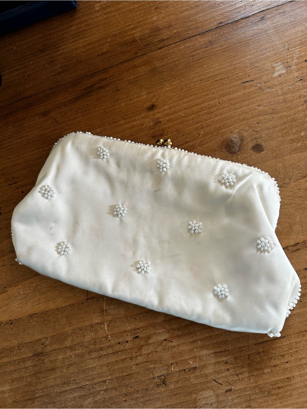 Women's White Beaded Clutch Bag